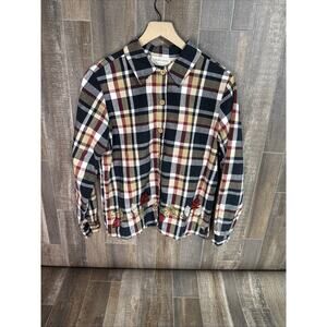 VINTAGE Lemon Grass Mesh Flower Leaf Appliqué Detail Plaid Button Down Shirt M‎